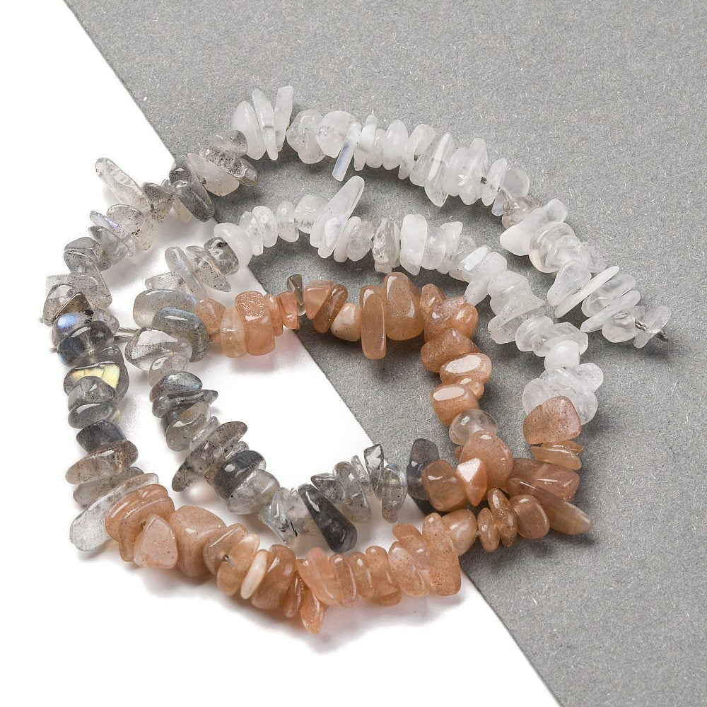 Natural Orange Moonstone & Labradorite & Rainbow Moonstone Crystal Chip Bead Strand