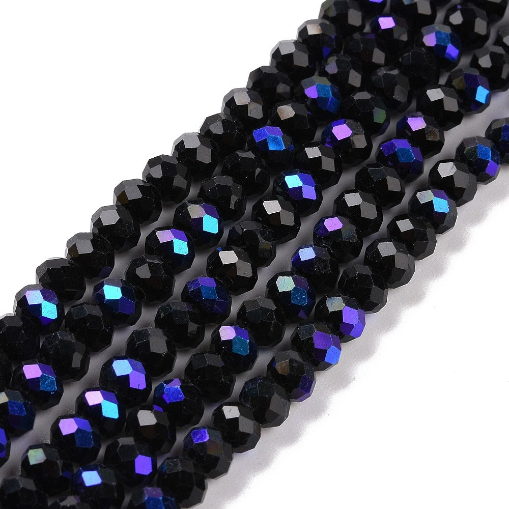 Electroplate Opaque Solid Color Glass Beads Strands, Faceted, Rondelle, Black, 8x6mm, approx 63~65pcs per strand