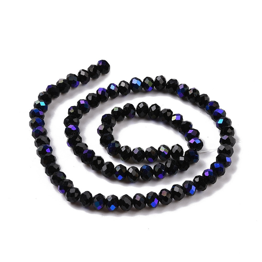 Electroplate Opaque Solid Color Glass Beads Strands, Faceted, Rondelle, Black, 8x6mm, approx 63~65pcs per strand