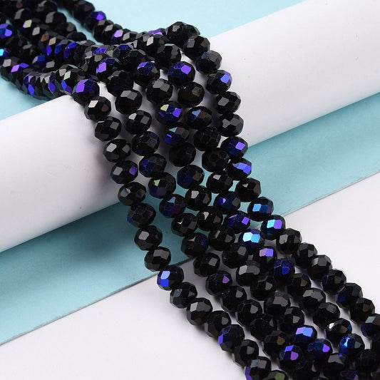 Electroplate Opaque Solid Color Glass Beads Strands, Faceted, Rondelle, Black, 8x6mm, approx 63~65pcs per strand