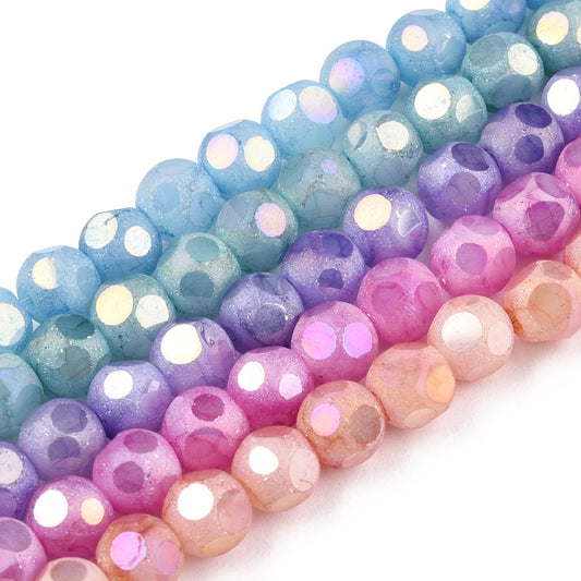 Opaque Frosted Glass Beads Strands, AB Color Plated, Faceted, Round, 6.5~6mm, approx 70pcs per strand