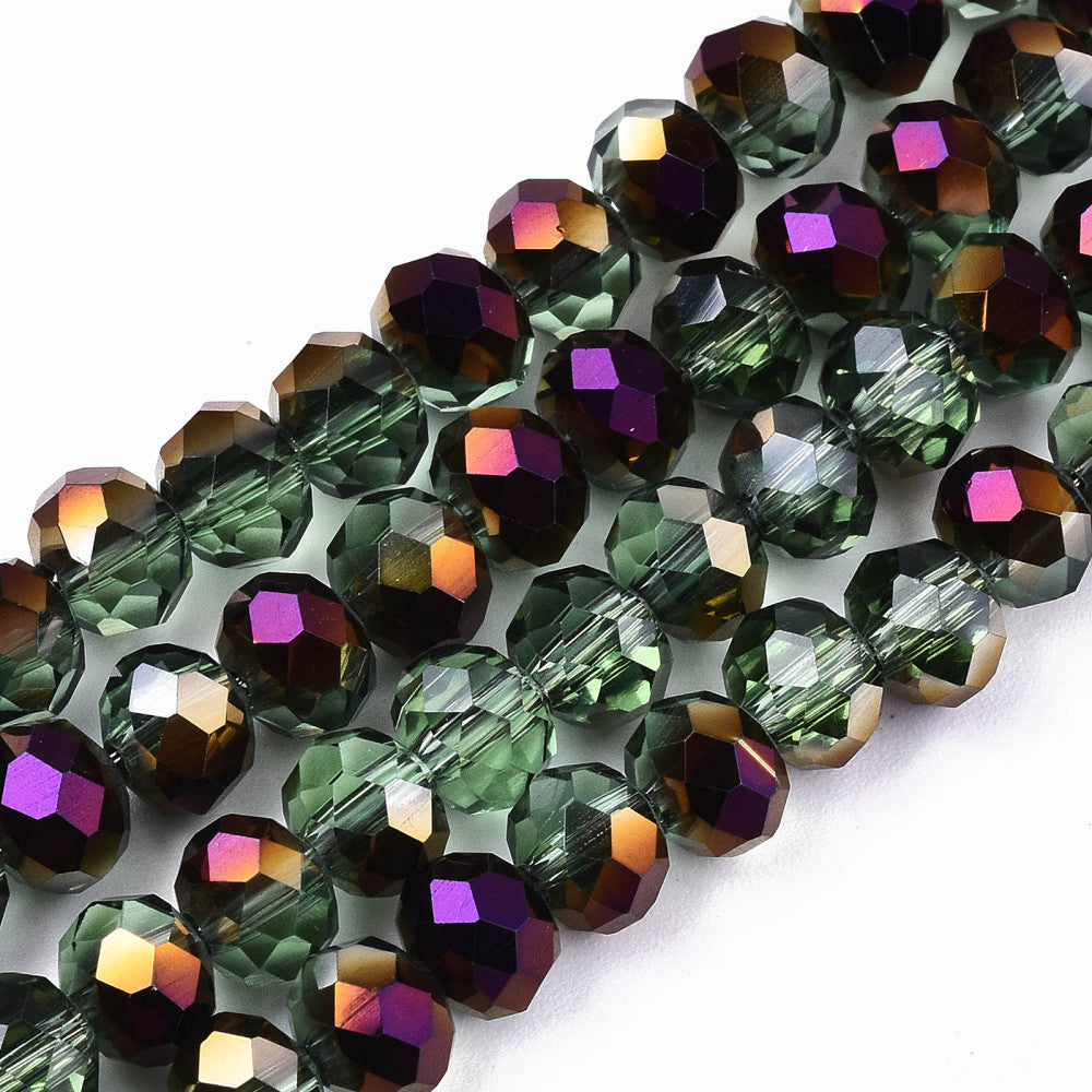 Electroplate Transparent Glass Beads Strands, Half Purple Plated, Faceted Rondelle, 6x5mm, approx 80~85pcs per strand