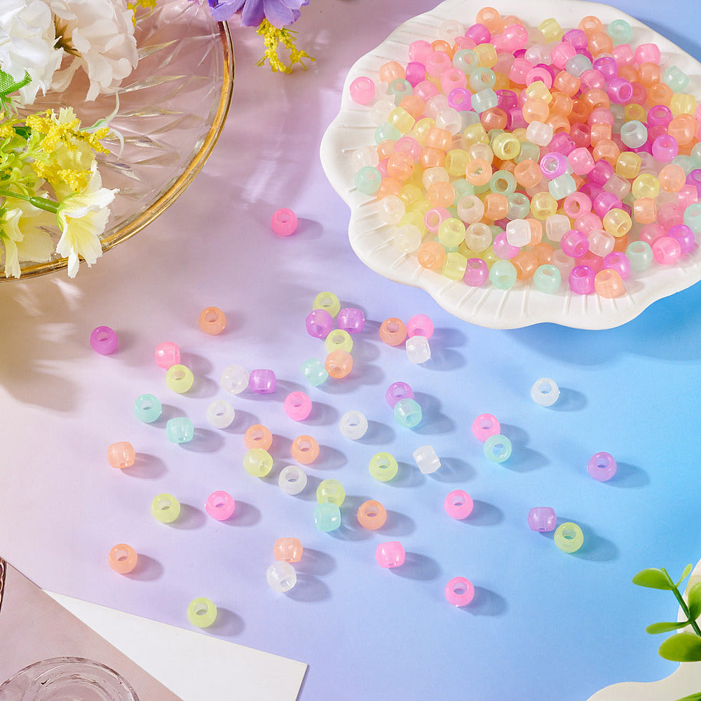 Luminous Transparent Acrylic Beads - Glow in the Dark - Barrel - Mixed Colour - 8x6mm - Hole: 3.5mm - approx 500pcs