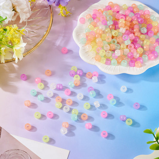 Luminous Transparent Acrylic Beads - Glow in the Dark - Barrel - Mixed Colour - 8x6mm - Hole: 3.5mm - approx 500pcs