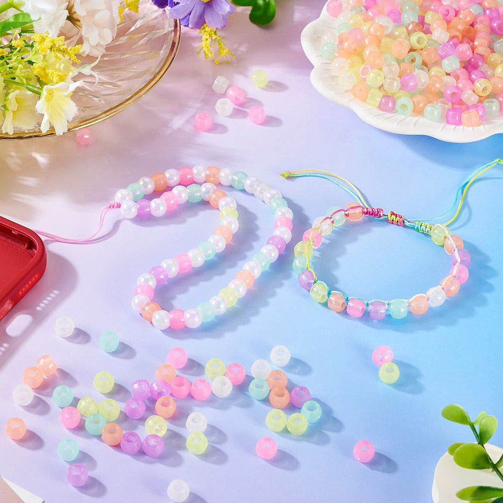 Luminous Transparent Acrylic Beads - Glow in the Dark - Barrel - Mixed Colour - 8x6mm - Hole: 3.5mm - approx 500pcs
