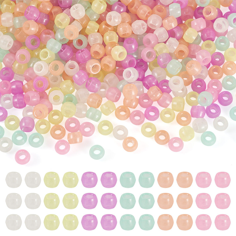 Luminous Transparent Acrylic Beads - Glow in the Dark - Barrel - Mixed Colour - 8x6mm - Hole: 3.5mm - approx 500pcs