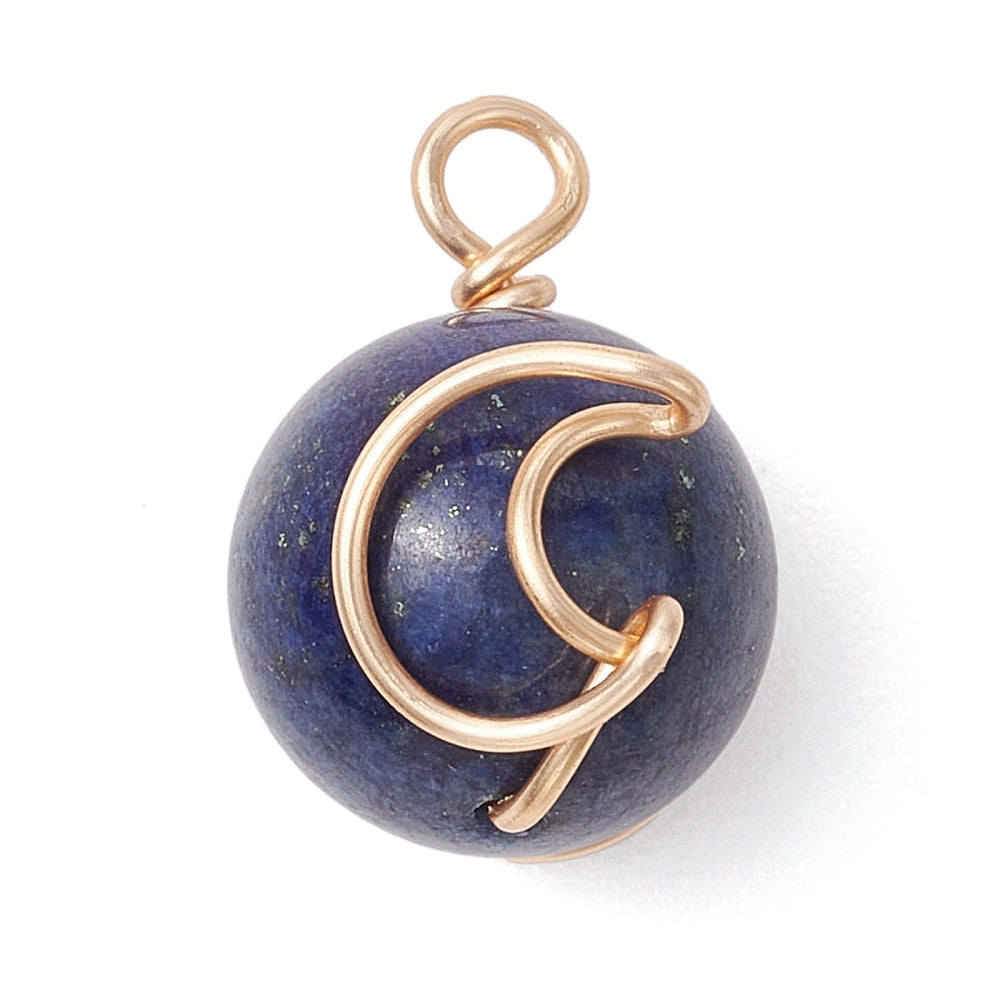 Natural Green Aventurine/Rose Quartz/Tiger Eye/Lapis Lazuli/Amethyst - Copper Wire Wrapped Moon Pendants