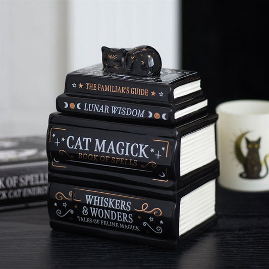 Black Cat Book Stack Oil Burner with Cat